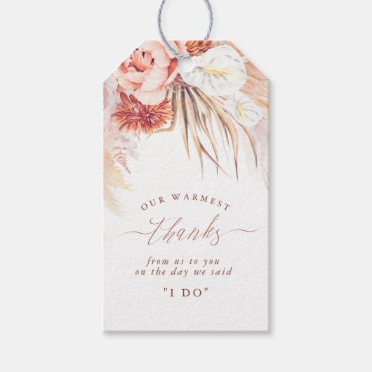 Terracotta Floral Pampas Grass Wedding Cadeaulabel (Voorkant)