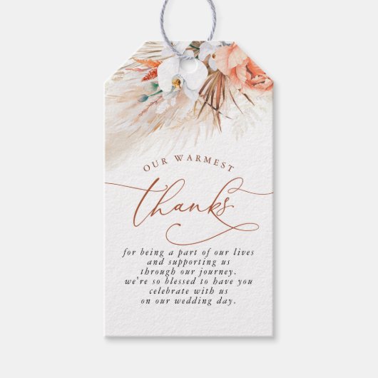Terracotta Floral Pampas Grass Wedding Cadeaulabel (Voorkant)