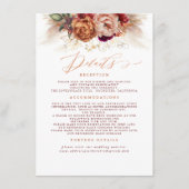 Terracotta Floral Pampas Grass Wedding Details Informatiekaartje (Voorkant)