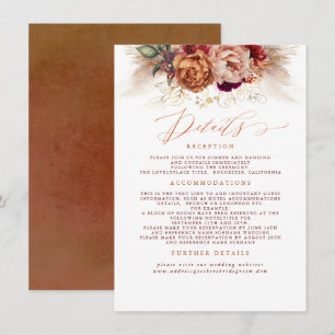 Terracotta Floral Pampas Grass Wedding Details Informatiekaartje