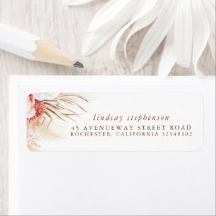 Terracotta Floral Pampas Grass Wedding Etiket
