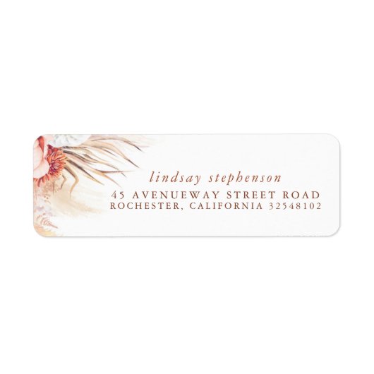 Terracotta Floral Pampas Grass Wedding Etiket (Voorkant)
