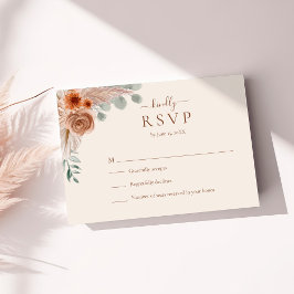 Terracotta Floral Pampas Grass Wedding RSVP Card Kaartje