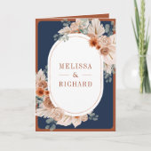 Terracotta Floral Pampas Navy Blue QR Code Wedding (Voorkant)