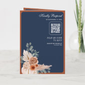Terracotta Floral Pampas Navy Blue QR Code Wedding (Achterkant)