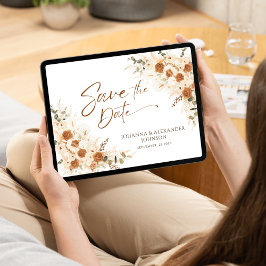 Terracotta Floral Pampas QR Code Huwelijk Save The Date