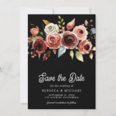 Terracotta Floral Photo Black Wedding Save The Date (Voorkant)