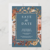 Terracotta Floral Photo Dusty Blue Wedding Save The Date (Voorkant)