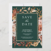 Terracotta Floral Photo Emerald Green Wedding Save The Date (Voorkant)