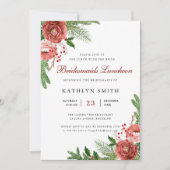 Terracotta Floral Pine Bough Bridesmaids Luncheon Kaart (Voorkant)