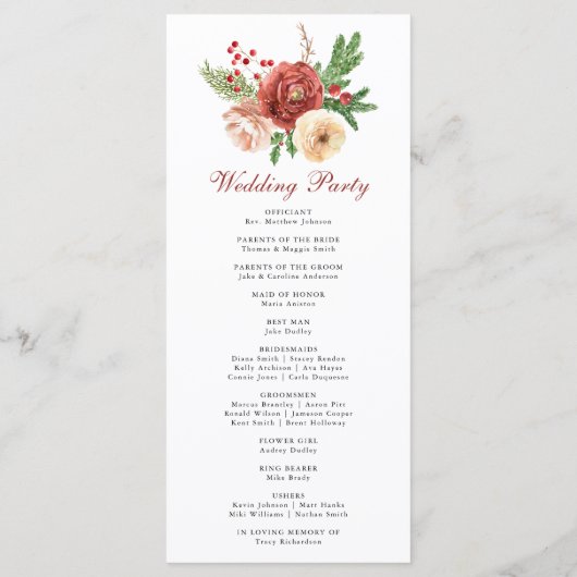 Terracotta Floral Pine Bough Foliage Wedding Programmakaart (Achterkant)