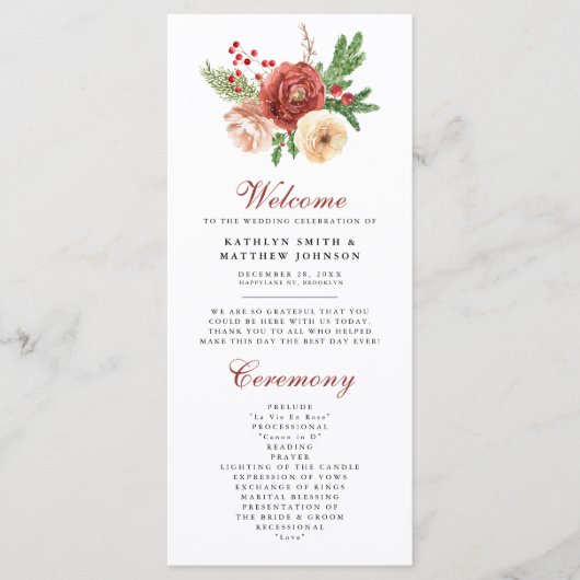 Terracotta Floral Pine Bough Foliage Wedding Programmakaart (Voorkant)