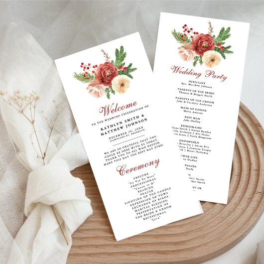 Terracotta Floral Pine Bough Foliage Wedding Programmakaart