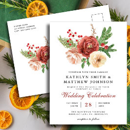 Terracotta Floral Pine Bough Foliage Wedding Uitnodiging Briefkaart