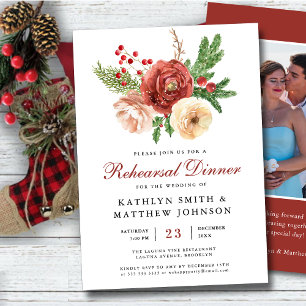 Terracotta Floral Pine Bough Rehearsal Dinner Kaart