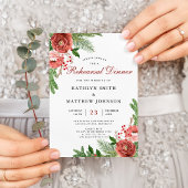 Terracotta Floral Pine Bough Rehearsal Dinner Uitnodiging Briefkaart