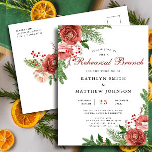 Terracotta Floral Pine Bough repetitie brunch Uitnodiging Briefkaart