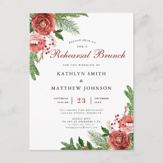 Terracotta Floral Pine Bough repetitie brunch Uitnodiging Briefkaart (Voorkant)