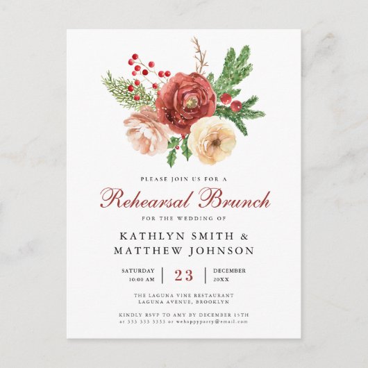 Terracotta Floral Pine Bough repetitie brunch Uitnodiging Briefkaart (Voorkant)