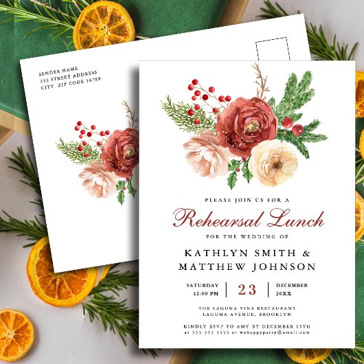 Terracotta Floral Pine Bough repetitielunch Uitnodiging Briefkaart