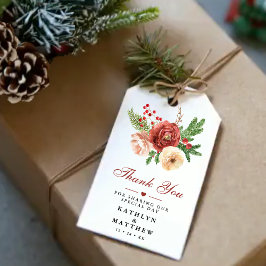 Terracotta Floral Pine Bough Weddenschap Bedankt Cadeaulabel