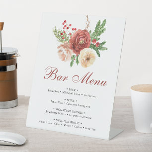Terracotta Floral Pine Bough Wedding Bar Menu Reclamebord Met Voetstuk