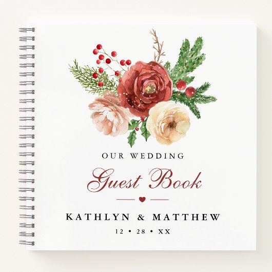 Terracotta Floral Pine Bough Wedding Guestbook Notitieboek