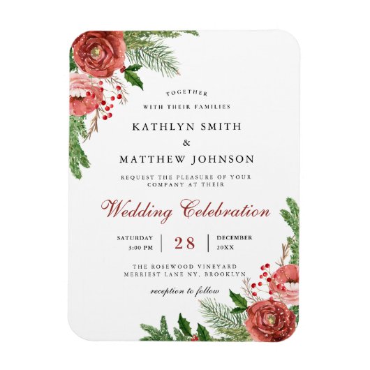 Terracotta Floral Pine Bough Wedding Invitation Magneet (Verticaal)