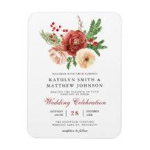 Terracotta Floral Pine Bough Wedding Invitation