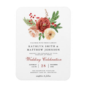 Terracotta Floral Pine Bough Wedding Invitation Magneet