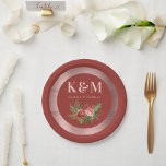 Terracotta Floral Pine Bough Wedding Monogram Papieren Bordje<br><div class="desc">Terracotta Floral Pine Bough Wedding Monogram Paper Borden.</div>