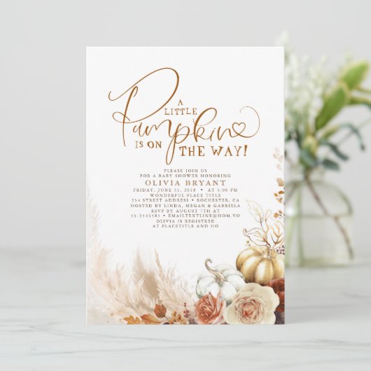 Terracotta Floral Pumpkins Herfst Baby shower Kaart (Staand voorkant)