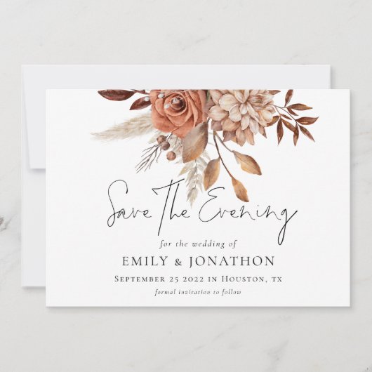 Terracotta Floral QR Bruiloft Save the Evening Dat Date (Voorkant)
