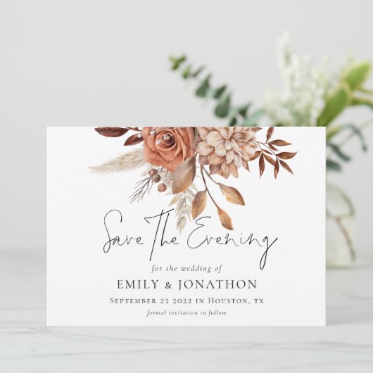 Terracotta Floral QR Bruiloft Save the Evening Dat Save The Date (Staand voorkant)
