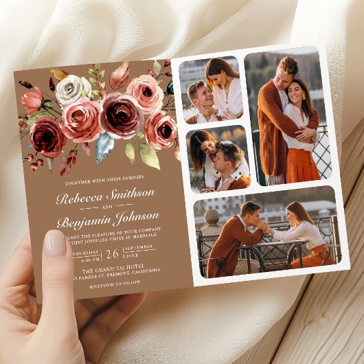Terracotta Floral QR Code Beige Tan Wedding