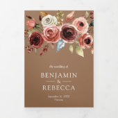 Terracotta Floral QR Code Beige Tan Wedding Drieluik Uitnodiging (Cover)