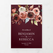 Terracotta Floral QR Code Burgundy Wedding Drieluik Uitnodiging (Cover)