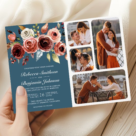 Terracotta Floral QR Code Dusty Blue Wedding