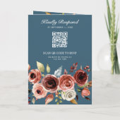 Terracotta Floral QR Code Dusty Blue Wedding (Achterkant)
