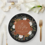 Terracotta floral rustic elegant modern huwelijk papieren bordje<br><div class="desc">Rustische waterverf floral bruiloft party bord decor. Met prachtige roest,  terracotta,  natuurlijk,  zwart,  blauw van de marine en groene pampas gras eucalyptus waterverf details. Dit moderne huwelijksontwerp stelt de stijl vast voor je grote dag.</div>