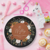 Terracotta floral rustic elegant modern huwelijk papieren bordje (Feest)