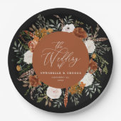 Terracotta floral rustic elegant modern huwelijk papieren bordje (Voorkant)