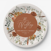 Terracotta floral rustic elegant modern huwelijk papieren bordje (Voorkant)