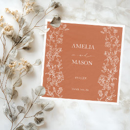 Terracotta Floral Rustic Paper Wedding  Servet