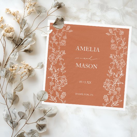 Terracotta Floral Rustic Paper Wedding  Servet