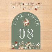 Terracotta Floral Sage Green Acrylic Table Number Acryl Uitnodigingen (Voorkant)