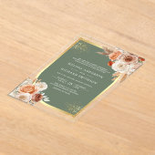Terracotta Floral Sage Green Gold Wedding Acryl Uitnodigingen (Laagn)