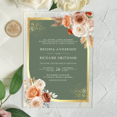 Terracotta Floral Sage Green Gold Wedding Acryl Uitnodigingen