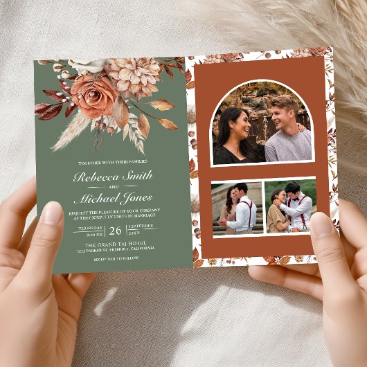 Terracotta Floral Sage Green QR Code Wedding