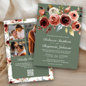 Terracotta Floral Sage Green QR Code Wedding Kaart